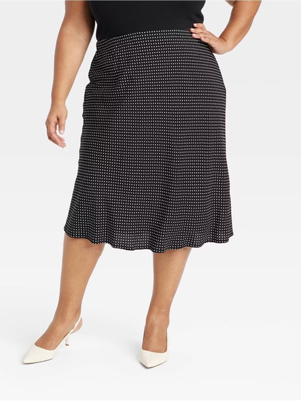 Ava and Viv Black Polka Dot A-Line Midi Skirt
